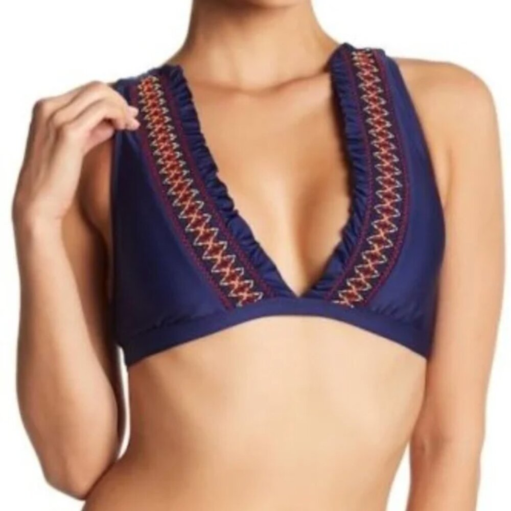 Splendid Frill Seeker Navy Blue Halter Bikini Top SP22138 NWT Size Small